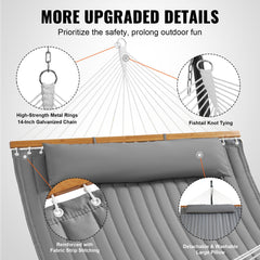 VEVOR Double Quilted Fabric Hammock, 12 FT Double Hammock with Hardwood Spreader Bars, 2 Person Quilted Hammock with Detachable Pillow and Chains for Camping Outdoor Patio Yard Beach, 480 lbs Capacity
