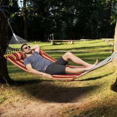 VEVOR Double Quilted Fabric Hammock, 12 FT Double Hammock with Hardwood Spreader Bars, 2 Person Quilted Hammock with Detachable Pillow and Chains for Camping Outdoor Patio Yard Beach, 480 lbs Capacity