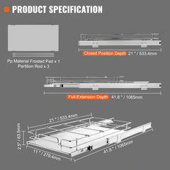 VEVOR Pull Out Cabinet Under Sink Organizer 11 x 21 Inch Wire Drawer Basket
