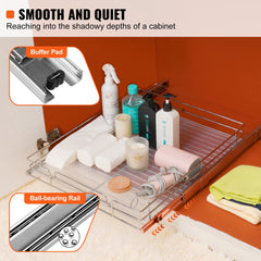 VEVOR 34x53 cm Pull Out Cabinet Organizer, Heavy Duty Slide Out Pantry Shelves, Chrome-Plated Steel Roll Out Drawers, Sliding Drawer Storage for Home, Inside Kitchen Cabinet, Bathroom, Under Sink