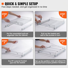 VEVOR 34x53 cm Pull Out Cabinet Organizer, Heavy Duty Slide Out Pantry Shelves, Chrome-Plated Steel Roll Out Drawers, Sliding Drawer Storage for Home, Inside Kitchen Cabinet, Bathroom, Under Sink