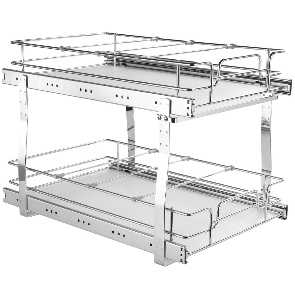 2-Tier Wire Pull Out Cabinet Under Sink Organizer 14x21 Inch Drawer Basket