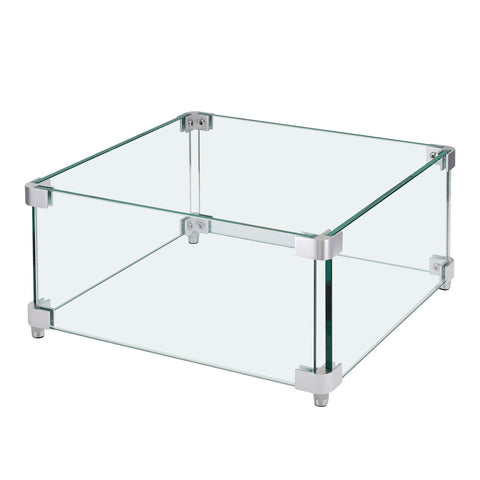 Gas Fire Pit Wind Guard for Square Fire Table, 380 x 380 x 180 mm Clear Tempered Wind Guard for Firepits, 8mm Thick Square Glass Shield, Glass Panel with Hard Corner Bracket & Feet