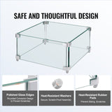 Gas Fire Pit Wind Guard for Square Fire Table, 380 x 380 x 180 mm Clear Tempered Wind Guard for Firepits, 8mm Thick Square Glass Shield, Glass Panel with Hard Corner Bracket & Feet