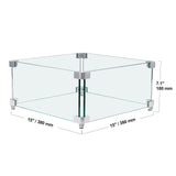 Gas Fire Pit Wind Guard for Square Fire Table, 380 x 380 x 180 mm Clear Tempered Wind Guard for Firepits, 8mm Thick Square Glass Shield, Glass Panel with Hard Corner Bracket & Feet