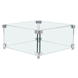 Gas Fire Pit Wind Guard for Square Fire Table, 380 x 380 x 180 mm Clear Tempered Wind Guard for Firepits, 8mm Thick Square Glass Shield, Glass Panel with Hard Corner Bracket & Feet