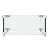 Gas Fire Pit Wind Guard for Square Fire Table, 380 x 380 x 180 mm Clear Tempered Wind Guard for Firepits, 8mm Thick Square Glass Shield, Glass Panel with Hard Corner Bracket & Feet