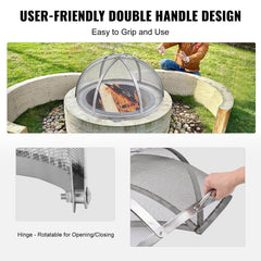 VEVOR Firepit Spark Screen Lid, 40" Diameter, Outdoor Firepit Ring Cover Round Accessories, Fire Pit Metal Cover, Easy-Opening Stainless Steel Fire Ring Covers for Outdoor Patio Fire Pits Backyard
