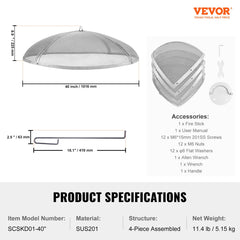 VEVOR Fire Pit Spark Screen Round 40", Reinforced Heavy Duty Steel Metal Cover, Outdoor Firepit Lid, Easy-Opening Top Screen Covers Round with Ring Handle for Outdoor Patio Fire Pits Backyard