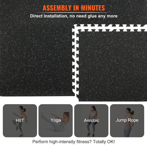 12 PCS 14 mm Thick Gym Floor Mats, 24" x 24" EVA Foam & Rubber Top Interlocking Workout Floor Mats with 4.5 m² Coverage, Waterproof Exercise Puzzle Flooring for Gym, Home, Garage, Basemen