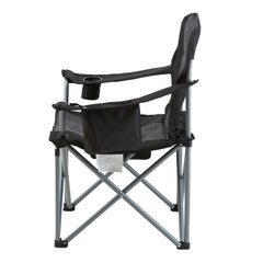 VEVOR Camping Folding Chair for Adults, Portable Heavy Duty Outdoor Quad Lumbar Back Padded Arm Chairs with Side Pockets, Cup Holder and Cooler Bag for Beach, Lawn, Picnic, Fishing, Backpacking, Black