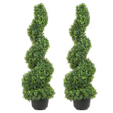 Artificial Topiaries Boxwood Trees, 7.6cm Tall (2 Pieces) Faux Topiary Plant Outdoor, All-year Green Feaux Plant w/ Replaceable Leaves for Decorative Indoor/Outdoor/Garden