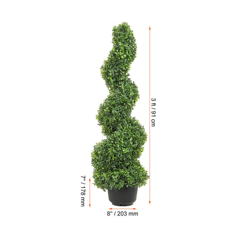 Artificial Topiaries Boxwood Trees, 7.6cm Tall (2 Pieces) Faux Topiary Plant Outdoor, All-year Green Feaux Plant w/ Replaceable Leaves for Decorative Indoor/Outdoor/Garden