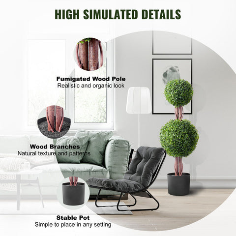 2 Pack 91.4cm Artificial Boxwood Topiary Tree Faux Plant UV Decor In/Outdoor