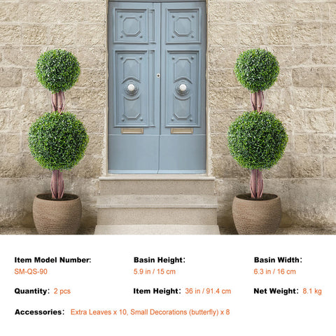 2 Pack 91.4cm Artificial Boxwood Topiary Tree Faux Plant UV Decor In/Outdoor