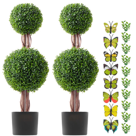 2 Pack 91.4cm Artificial Boxwood Topiary Tree Faux Plant UV Decor In/Outdoor