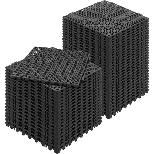 Modular Interlocking Cushion, 50 Pack 30 x 30 cm Splicing Drainage Mats, PVC Interlocking Drainage Floor Tiles, Non-Slip Drainage Holes for Restroom, Bathroom, Kitchen, Pool, Wet Area, Black