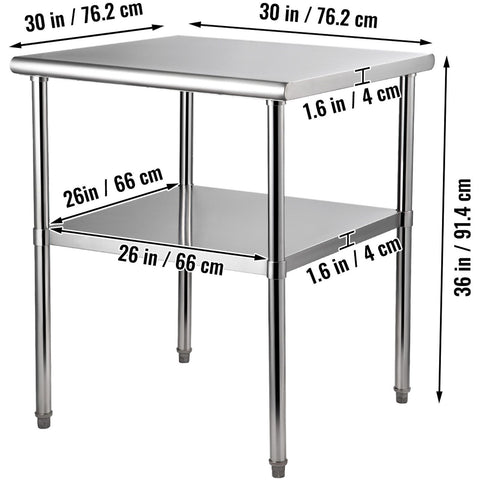 Stainless Steel Work Prep Table Commercial Food Prep Table 30x30x36in