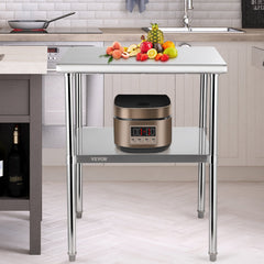 VEVOR Stainless Steel Work Prep Table Commercial Food Prep Table 30x30x36in