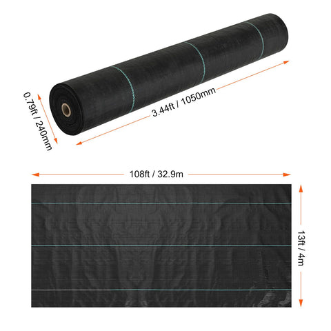 13FTx108FT Premium Heavy Duty Weed Barrier Landscape Fabric, 5OZ Woven Geotextile Fabric Under Gravel, High Permeability for Weed Blocker Weed Mat, Driveway Fabric, Weed Control Garden Cloth