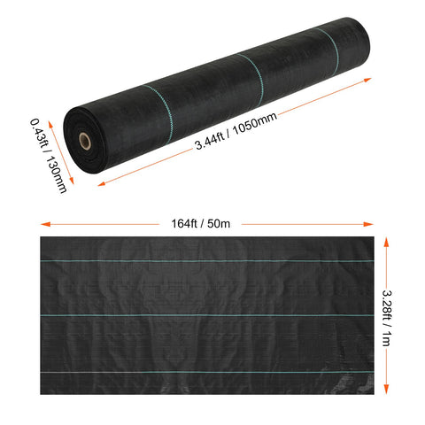 Weed Barrier Landscape Fabric, 3.28*164FT Heavy Duty Garden Weed Fabric, Woven PP Weed Control Fabric, Driveway Fabric, Geotextile Fabric for Landscaping, Ground Cover, Weed Blocker Weed Mat
