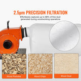 Dust Collector, 1HP 460 CFM Air Flow, Rolling Dust Collector with 80L Large Dust Collection Bag, 2.5 Micron Bag Filtration, Industrial Workshop Mobile Wood Dust Container with Handle and Wheels