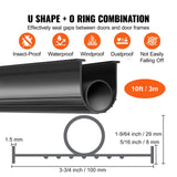 Garage Door Seals Bottom Rubber, U Shape +O Ring Combination Garage Door Bottom Weather Seal, 10ft Weatherproofing Garage Door Seal, 5/16 inch T-ends and 3 3/4 inch Width, for Doors, Black
