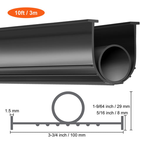 Garage Door Seals Bottom Rubber, U Shape +O Ring Combination Garage Door Bottom Weather Seal, 10ft Weatherproofing Garage Door Seal, 5/16 inch T-ends and 3 3/4 inch Width, for Doors, Black