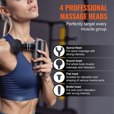 Massage Gun Deep Tissue, Percussion Muscle Massager for Athletes - with 4 Speed Levels & 4 Massage Heads, 12V 2500mAh Batteries, Handheld Electric Massage Gun for Pain Relief, Muscle Relaxation