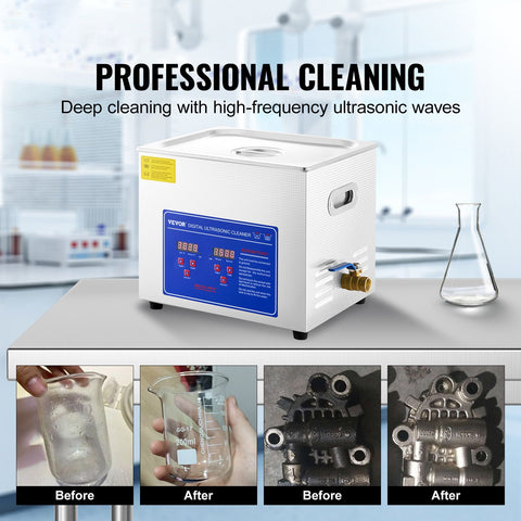 Ultrasonic Cleaner 10L Jewelry Cleaning with Digital Timer Ultrasonic Cleaning Machine for Jewellery Rings Watches Eyeglasses Dentures Coins Metal Parts Commercial and Home Use Silver
