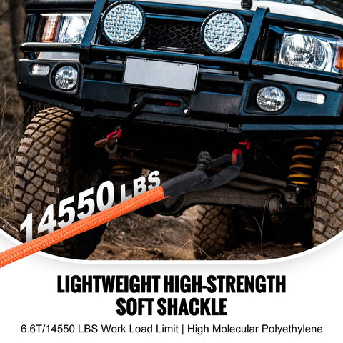 Synthetic Soft Shackle Rope, 2 Pack 12.7 x 558.8 mm 20 Ton Breaking Strength, Recovery Tow Shackles with Extra 2 Sleeves and Storage Bag for UTV, ATV, Trucks, Jeep, Off-Road Vehicles, Black