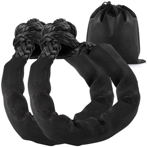 Synthetic Soft Shackle Rope, 2 Pack 12.7 x 558.8 mm 20 Ton Breaking Strength, Recovery Tow Shackles with Extra 2 Sleeves and Storage Bag for UTV, ATV, Trucks, Jeep, Off-Road Vehicles, Black