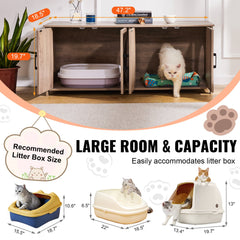 VEVOR Cat Litter Box Enclosure Wooden Litter Box Furniture Hidden 2 Rooms Greige