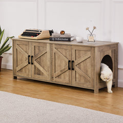 VEVOR Cat Litter Box Enclosure Wooden Litter Box Furniture Hidden 2 Rooms Greige