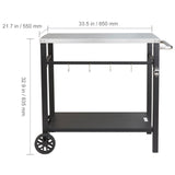 Outdoor Grill Dining Cart with Double-Shelf, 85*55cm BBQ Movable Food Prep Table, Multifunctional Stainless Steel Table Top, Portable Modular Carts for Pizza Oven, Worktable with 2 Wheels, Carry Handle