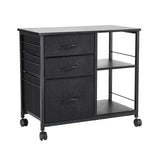 Mobile Metal File Cabinet with 3 Fabric Drawers and 2 Open Shelves Black