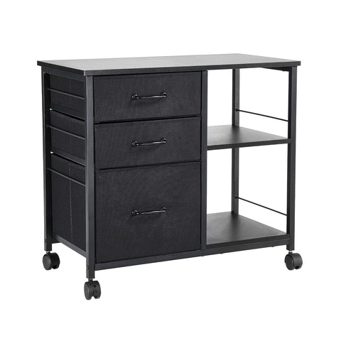 Mobile Metal File Cabinet with 3 Fabric Drawers and 2 Open Shelves Black