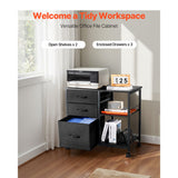 Mobile Metal File Cabinet with 3 Fabric Drawers and 2 Open Shelves Black