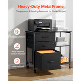 Mobile Metal File Cabinet with 3 Fabric Drawers and 2 Open Shelves Black