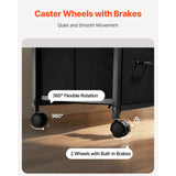 Mobile Metal File Cabinet with 3 Fabric Drawers and 2 Open Shelves Black