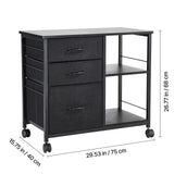 Mobile Metal File Cabinet with 3 Fabric Drawers and 2 Open Shelves Black