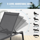 Chaise Lounge Chair Outdoor Patio Lounge Chair Adjustable 5-Position 2 pcs