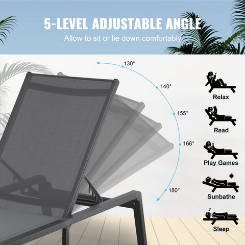 Chaise Lounge Chair Outdoor Patio Lounge Chair Adjustable 5-Position 2 pcs