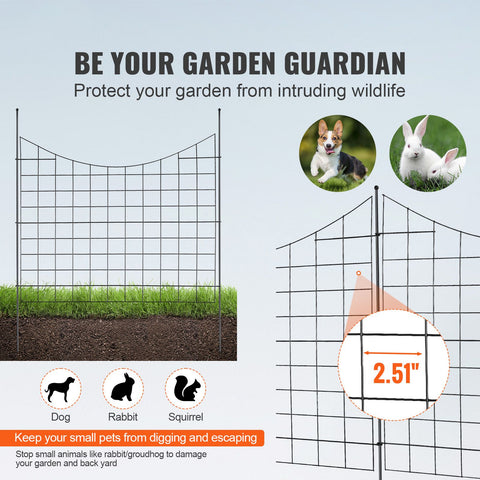 Garden Fence, 75×93 cm Animal Barrier Fence, Underground Decorative Garden Fencing with 6.38 cm Spike Spacing, Metal Dog Fence for the Yard and Outdoor Patio, 5 Pack