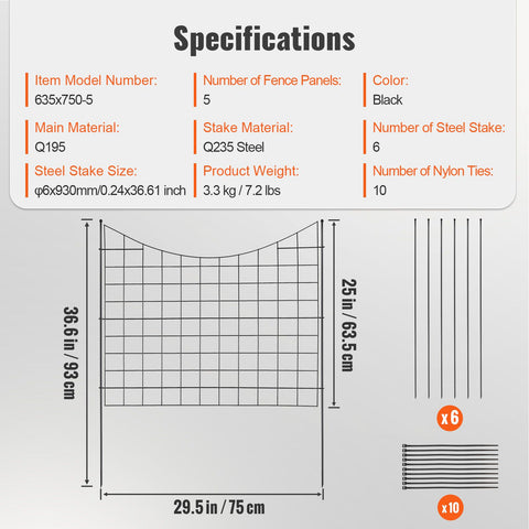Garden Fence, 75×93 cm Animal Barrier Fence, Underground Decorative Garden Fencing with 6.38 cm Spike Spacing, Metal Dog Fence for the Yard and Outdoor Patio, 5 Pack