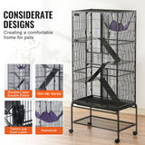 69" Metal Small Animal Cage 4-Tier Rolling Ferret Cage with Tray 3 Ramps