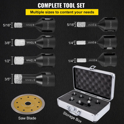 Diamond Drill Bits 7PCS Diamond Hole Saw 6/6/8/8/10/12/14mm Tile Hole Saw Kit Vacuum Brazed Diamond Drill Bit 0.59in/15mm Segment Tile Hole Saw w Storage Case for Tile Ceramic Porcelain Marble