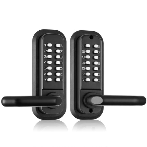 Mechanical Keyless Entry Door Lock, 14 Digit Keypad, Water-proof Zinc Alloy, Double-sided Embedded Outdoor Gate Door Locks Set with Keypad and Handle, Easy to Install, for Garden, Garage, Yard