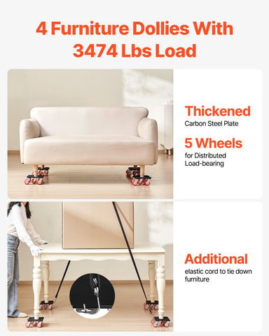Furniture Dolly Heavy Duty Furniture Mover with 5 Wheels 1575 kg Capacity