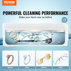 VEVOR Jewelry Cleaner Ultrasonic Machine, Ultrasonic Cleaner Machine 16oz (470ml) with 4 Timer Modes, Portable ultrasonic jewelry cleaner with Cleaning Basket for Eyeglasses, Watches, Dentures, Rings